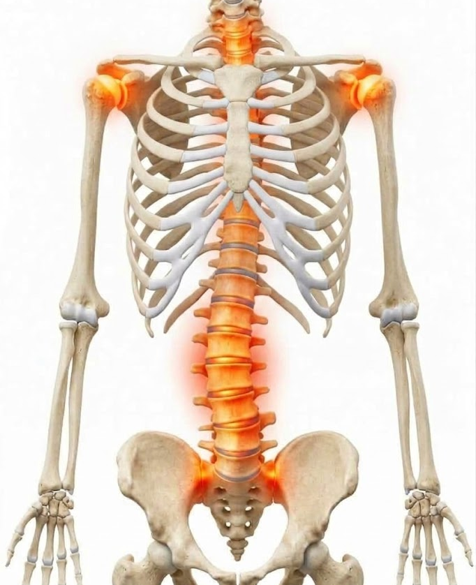 Human spine showing the neck, upper back, and lower back